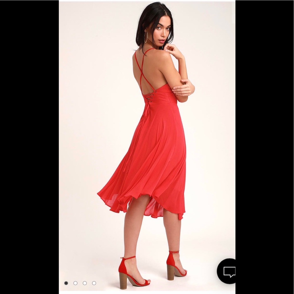 LAST CALL: Lulus Troulos Red Lace-Up Midi Dress